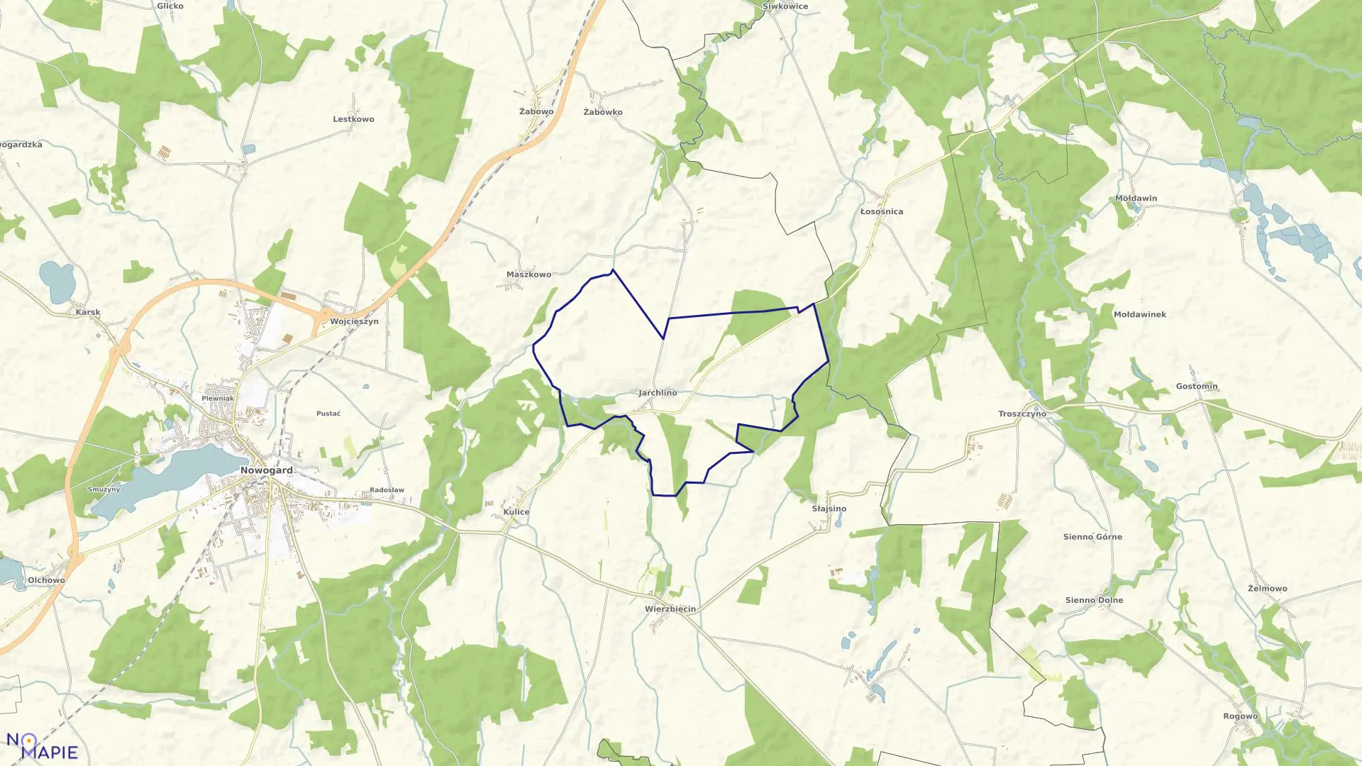 Mapa obrębu Jarchlino w gminie Nowogard